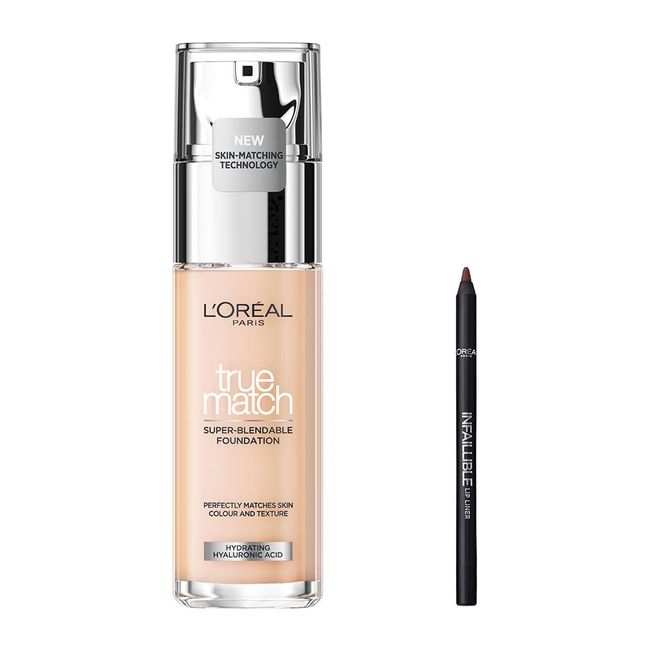 L’Oréal Paris True Match Bakım Yapan Fondöten 2R Rose Vanilla (30 ml) & Infaillible Lip Pencil 213 Stripped Brown Dudak Kalemi Mini Hediyeli Makyaj Seti