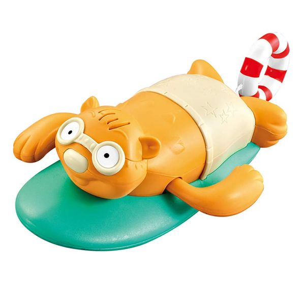 NEXTAKE Pull String Baby Bath Toy Pull & Go Beaver Cute Surfing Beaver Swimming Beaver Windup Clockwork Bathtub Toy for Toddlers (Beige)