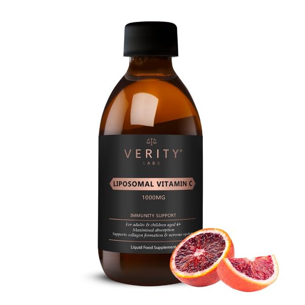 VERITY LABS Liposomal Vitamin C for Adults & Children | High Strength Immunity Support Liquid Vitamin C 1000mg | Maximum Absorption, Liposomal Vitamin C for Kids, Blood Orange Flavour, Vegan