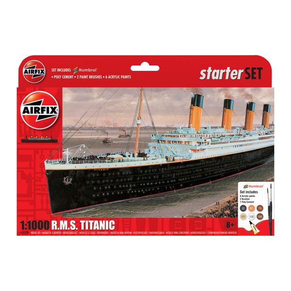 Airfix Ship Model Building Kits - RMS Titanic Miniature Craft Kit, 1/1000 Scale Model Boat Kits for Adults to Build, Incl. Titanic Model Ship, Paint, Brushes & Poly Cement - Titanic Gifts for Men