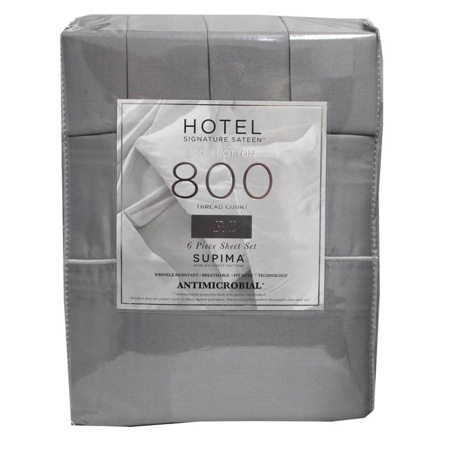 Hotel Signature Sateen 800 TC Full 6 Piece Sheet Set Supima Gray(No Pillowcases)