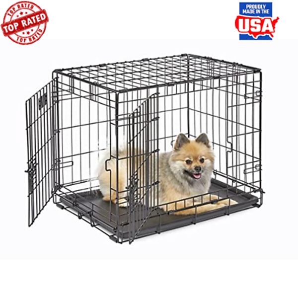 Double Door Dog Crate Leak-Proof Pan Divider Panel Portable Pets Crate New