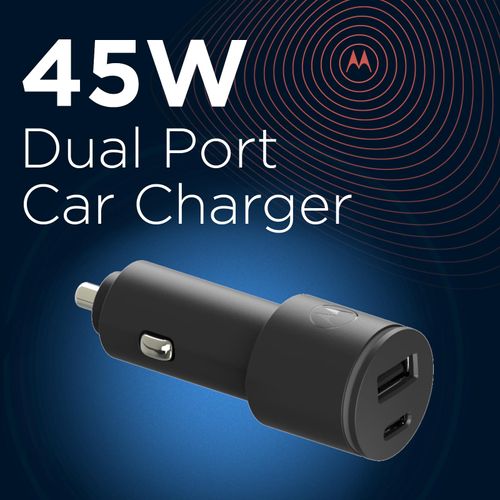 Motorola Chargers - 45W USB PD Dual Port Fast Charger (USB-A, USB-C) Vehicle power adaptor/Phone Charger with 1M USB-C to C cable.