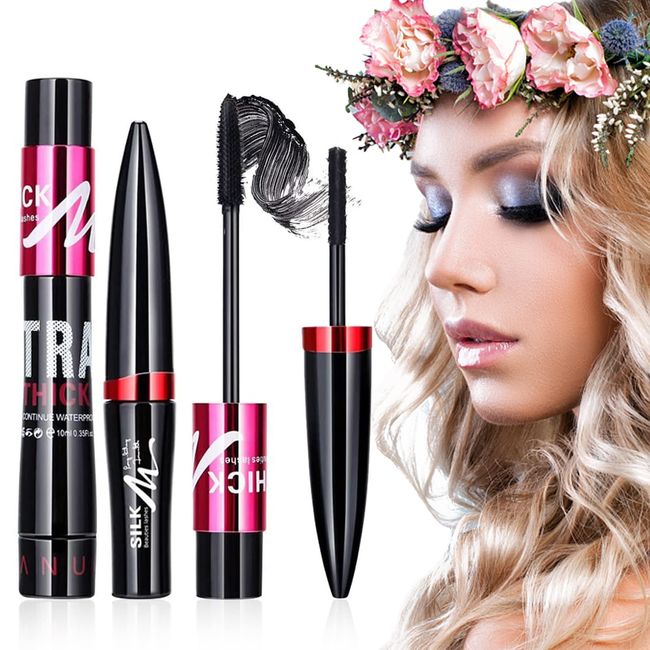 4D Mascara Wimperntusche, 4D Silk Fiber Wimperntusche, Wimperntusche mit Fiber Set, 4D Silk Mascara Waterproof, Wimpernverlängerung Wasserdicht Schwarzer Länger Dicker Wimpern