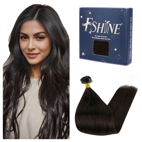 Fshine Fusion U Tip Hair Extensions Pre Bonded Kertatin Hair Extensions Dark Brown 22 inch Keratin Bondings Remy Hot Fusion 50g/50s Tip in