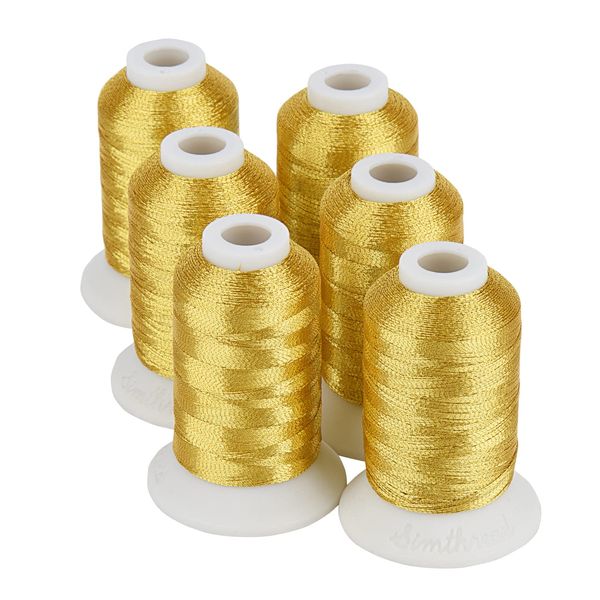 Simthread 6 Gold Metallic Embroidery Machine Thread 500M(550Y) for Embroidery and Decorative Sewing