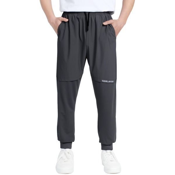 CAMLAKEE Jungen Trainingshose Kinder Sporthose Fußballhose Jungs Sommerhose Jogger Hosen mit Elastische Taille Dunkelgrau DE:158-164 (Herstellergröße 160)