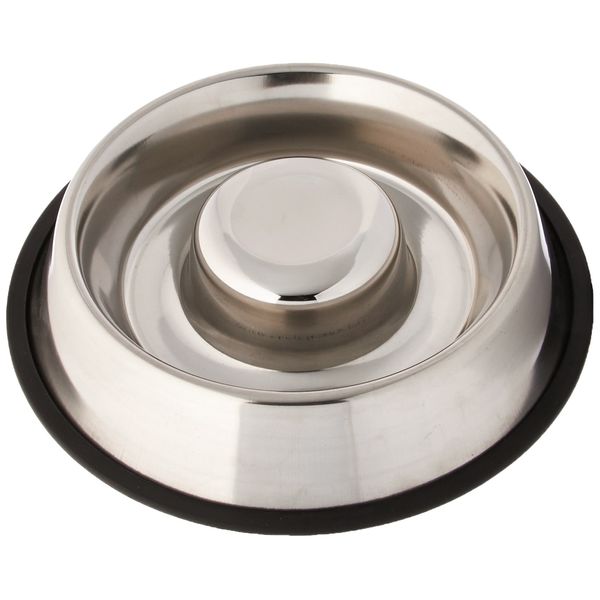 Iconic Pet Stainless Steel Slow-Feed Bowl Medium/24-Ounce Dishwasher Safe, Durable, and Featuring a Raised Center for Dogs and Cats