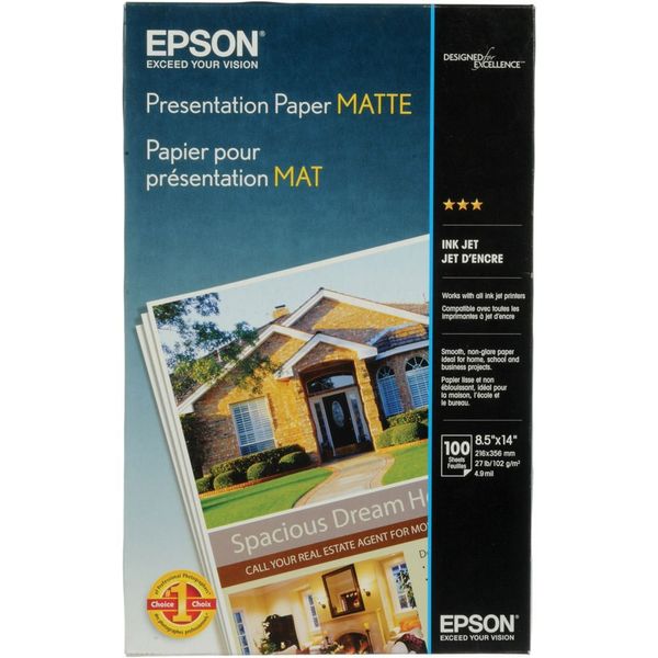 Epson Presentation Paper MATTE (8.5x14 Inches, 100 Sheets) (S041067),Bright White