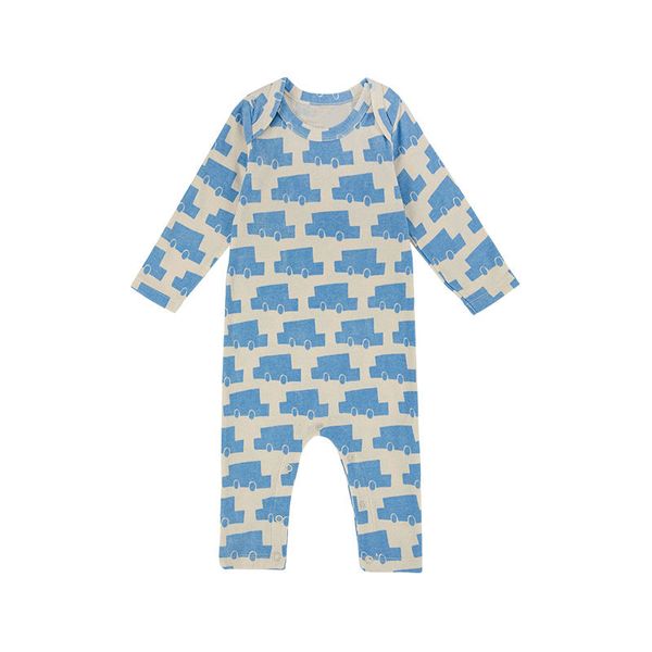 Baby Heart Print Pattern Envelope Collar Long Sleeve Romper - 66 (3-6M) / Blue