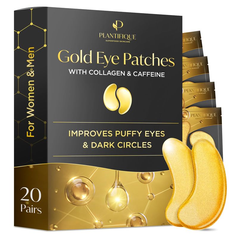 PLANTIFIQUE Gold Under Eye Patches for Puffy Eyes and Dark Circles 20 ...