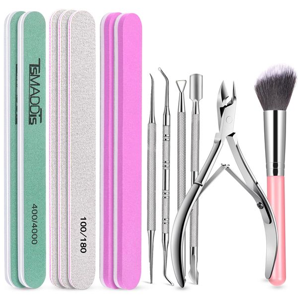 TsMADDTs Manicure Kit Tool with Nail Files and Buffers, Nail Files 100/180, Polish Buffer, Cuticle Pusher, Cuticle Nippers, Peeler, Ingrown Toenail File and Lifters, Manicure Pedicure Tool,13PCS