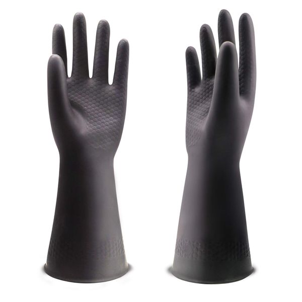 Uxglove Chemical Resistant Gloves, Work Heavy Duty Industrial Rubber Gloves,12.2",Black 1 Pair