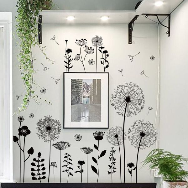 Black Dandelion Wall Decal Flower Sticker Home Living Room Sofa Background