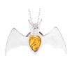 Genuine Cognac Baltic Amber & Sterling Silver Bat Pendant without Chain - 692