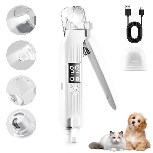 [2024 Model] Pet Nail Clipper, Electric Nail Trimmer, Nail Sharpener, SUPTMAX LED Display, LED Light, For Dogs and Cats, Compact, USB Rechargeable, Easy to Cut, Prevents Injuries, Splatter-Prevention,