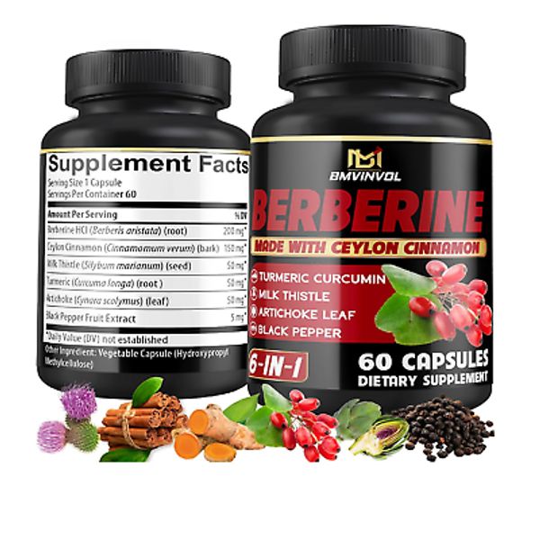 Berberine Supplement with Ceylon Cinnamon, Turmeric, Milk Thistle, Artichoke, Bl