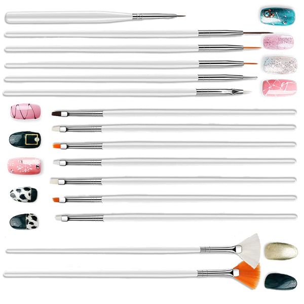 Annhua Gel Nail Brush Set, Gel Nail Brush Set, Set of 15, Nail Art Line Brush, Nail Liner Brush Set, Gel Nail Drawing, Nail Tool, Brush, Easy to Use, White