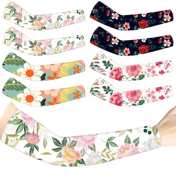 YUNVI Farmers Gardening Defense Sleeves for Women, 4 Pairs Sun Protection Arm Covers Floral Arm Cooling Sleeves with Thumb Hole for Running