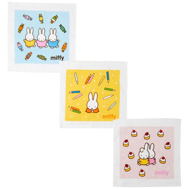 Marushin 5825002700 Hand Towel (Oshibori/Wet Towel), Set of 3, Miffy/Together Everyday/Miffy, Suitable for Girls/Boys, Supplies For Kindergarten, Nursery School, Elementary School, 11.8 x 11.8 inches (30 x 30 cm)