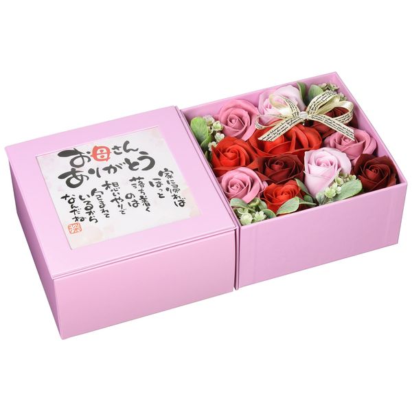 Q-FLA Bath Fragrance Flower Arrangement Box Poem Box Pink "Thank You Mom" Red W30.5 x D9 x H15.5