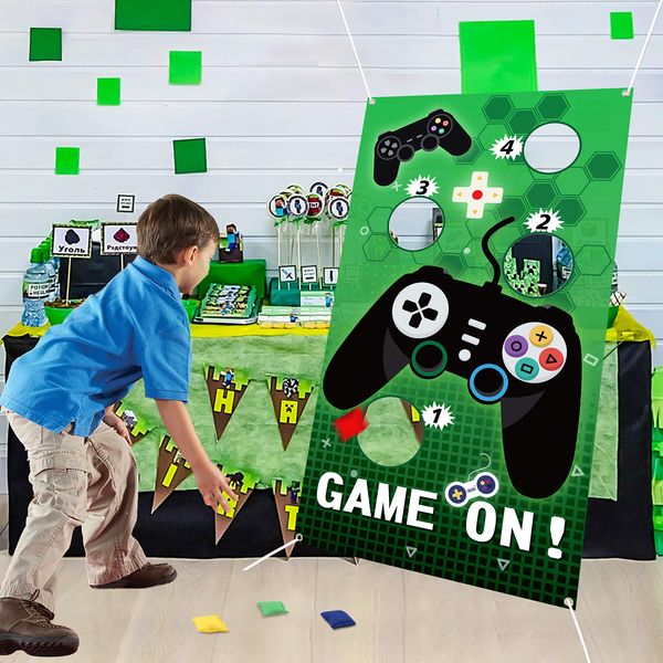 PANTIDE Video Game Toss Games with 4 Bean Bags, Game On Birthday Party Games Party Supplies, Gaming Party Decorations Indoor Outdoor for Boys, Video Game Themed Throwing Games for Kids and Adults