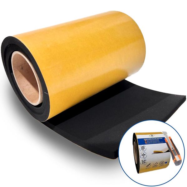 Moosgummi 10mm schwarz, Schaumstoffplatte selbstklebend, Zellkautschuk selbstklebend, EPDM-Gummi, schall- und wärmeisolierend, vielseitig nutzbar, Stoßdämpfer. (Breite 10cm, Länge 2m, Dicke 10mm)