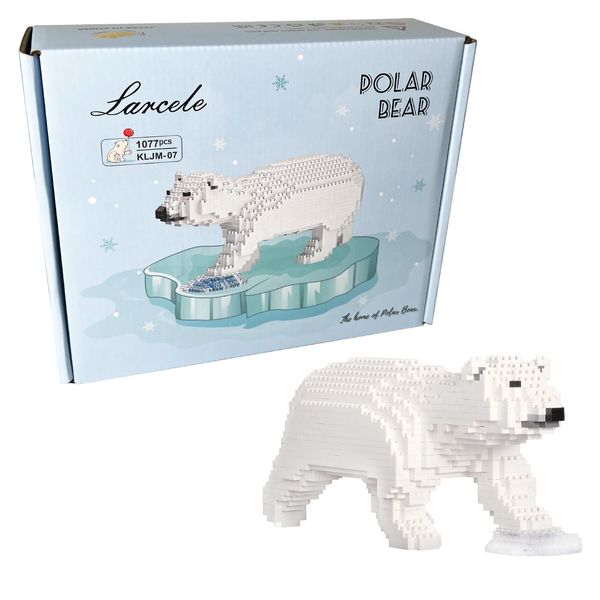 Larcele Animal Series Micro Building Blocks Animal Set, DIY Mini 3D Building Toy Bricks,1077 Pieces KLJM-07 (Polar Bear)