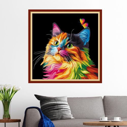 Funxvoot Stamped Cross Stitch Kits for Beginners or Adults Embroidery Starter Patterns | DIY Printed Cross Stitch Kits Needlepoint for Adults or Kids 11CT-Colorful Cat Butterfly 18x18 inch