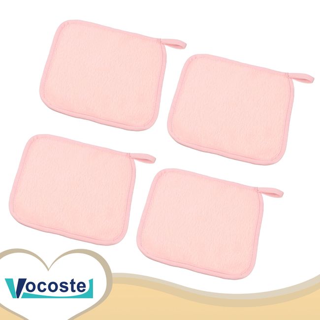 Pieces of 4 Makeup Removal Cleaning Cloth Towels for Most Skin Type Pink 8''x8''