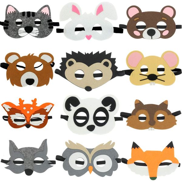 Hvogvok 12 pcs Animal Masks Halloween Masks Dress-Up Party Accessory Theme Birthday Party Supplies