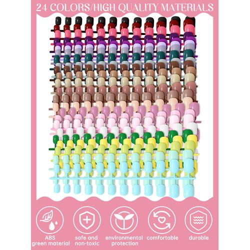 576 pezzi di unghie finte, EBANKU Unghie corte quadrate per bambini Unghie finte lucide rotonde, Stick su copertura completa Set di unghie finte Fai da te Press on Nail Art Punte per unghie