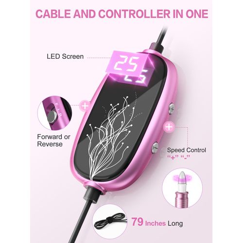 Subay Professional Manicure Pedicure Kit, Electric Nail Drill Set with LED Display, 25000RPM, 11-Piece Attachments Plus 20 Sanding Bands, Nail Grinder Tool for Women Men Baby Pets, with Dust Brush