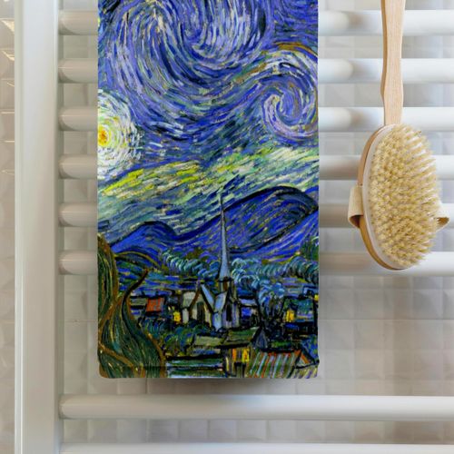 3dRose 22x30 Bath Hand Pool Towel - The Starry Night by Vincent Van Gogh 1889 - Famous fine Art by Masters - Blue Swirly Swirling Sky Vintage Art