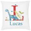 Tigerlilyprints Personalised Dinosaur Cushion, 40cm square, soft fabric, machine washable