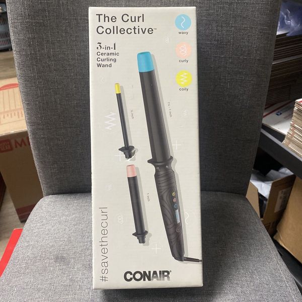 Conair The Curl Collective 3-in-1 Ceramic Curling Wand 1/2", 1",  - Black 🆕