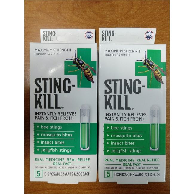 2 Boxes: Sting Kill Max Strength Insect Bite Pain Swabs Exp. 4/25 (0503) - R3P4