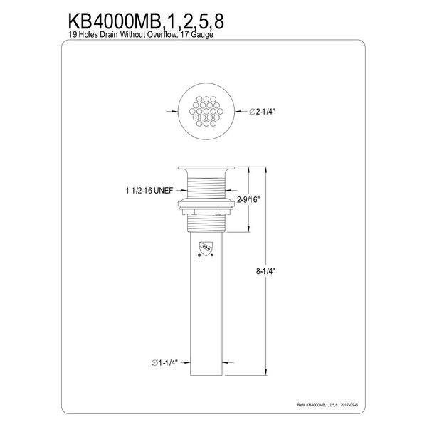 Kingston Brass KB4002 Fauceture 19 Hole Grid Drain for Vessel Sink , Polished Brass