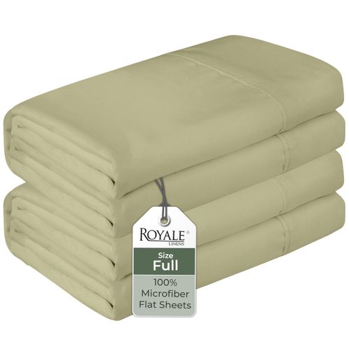 Royale Linens 2 Pack Bulk Flat Sheet Set - Top Sheets - Soft 1800 Microfiber - Wrinkle & Stain Resistant - for Hotel, Massage Table, Hospital, Dorm - Full Flat Sheet Sold Separately (Full, Sage Green)