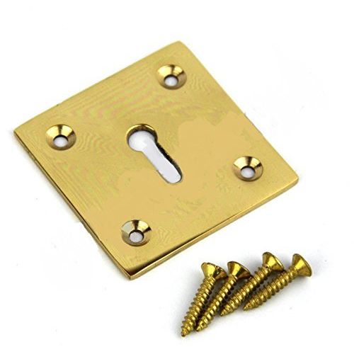 Square Keyhole Cover Escutcheon 50mm x 50mm + Screws (Polished Brass)