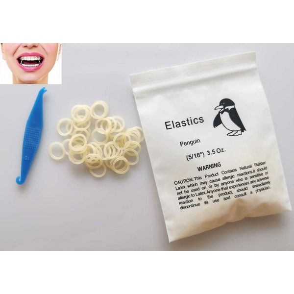 100 Pcs DentalSmile Amber Elastic Latex Braces 3.5oz 5/16 Dental Rubber Bands Medium Orthodontic Latex Bands Dentist Great for Dreadlocks, Braids, Top Knots Free Elastics Placer