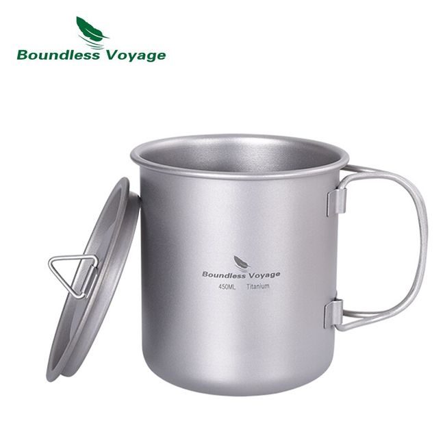 TOAKS Ultralight Portable Titanium Camping Mug with Folding Handles - 450ml