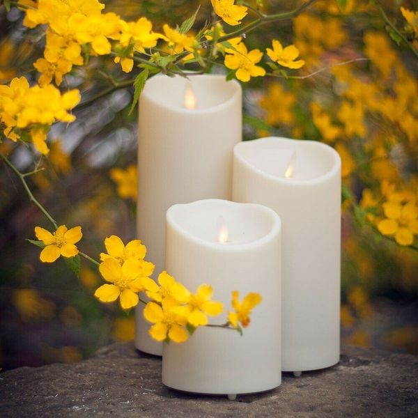 Luminara Outdoor Flameless Led Candles Battery Operated with Timer Set of 3