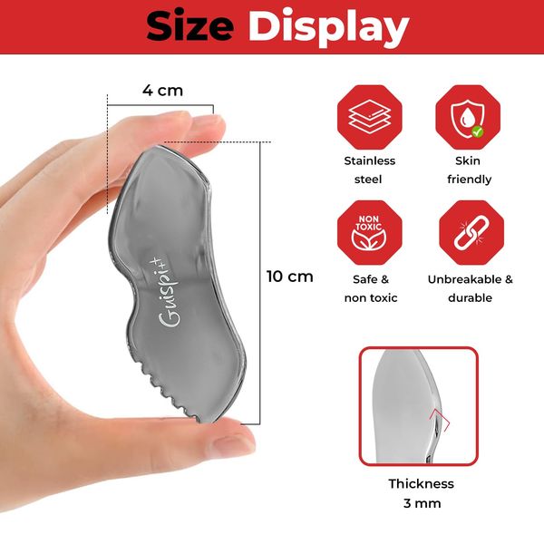 Gua Sha facial tools Stainless Steel guasha Tool for face Massage Scraper Tool gua sha Stainless Steel face Tools for Skincare Silver facial lip Tool, Facial Tension