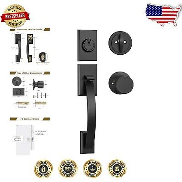 Stylish Matte Black Exterior Door Handle and Deadbolt Set for Easy Installation