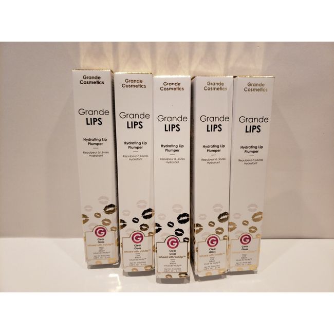 Grande Cosmetics- Lot of 5 -Grande Lips Hydrating Lip Plumper - Clear - 0.08-NIB