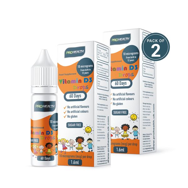 Certified Preservative-Free Vegan Vitamin D3 Drops for Infants & Children - Sugar-Free, All-Natural, NHS Approved (60- Days Supply, 2-Pack)