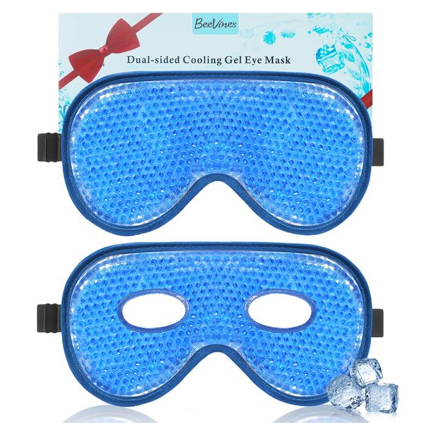 BeeVines Ice Eye Mask, 2 Pack XL Jumbo Size Cooling Freezer Gel Eye Masks for Puffy Eyes Face, Frozen Cold & Warm Compress, Ice Pack for Post Eye Surgery, Puffiness & Allergies Treatment