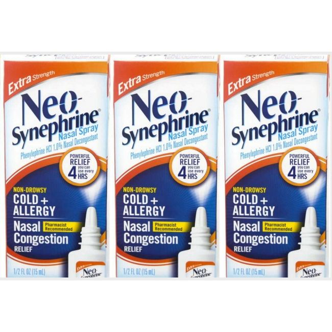 Neo-Synephrine Nasal Decongestant Spray EXTRA STRENGTH 15ml ( 3 pack ) orange ~