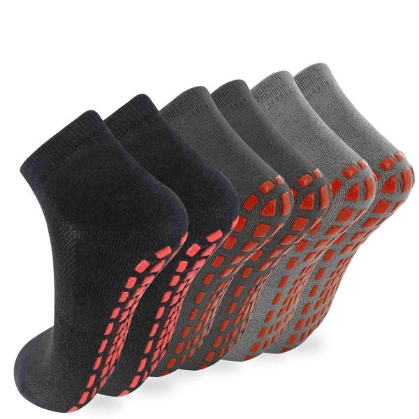 NOVAYARD 6 Pairs Non Slip Grip Socks Yoga Pilates Hospital Socks Sticky Grippers for Men Women（Black+Grey+Dark gray,Medium）